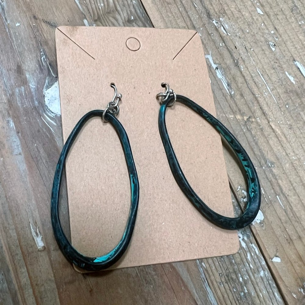 Black and Turquoise Metal Oval Drop Earrings
